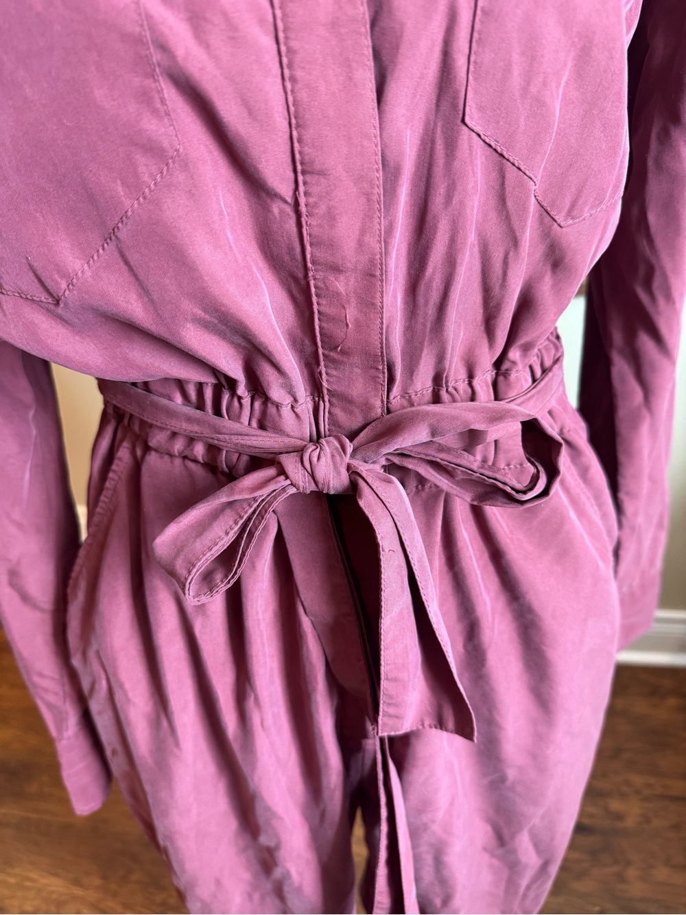 Express Mauve Button-Front Utility Jumpsuit with Tie Waist - Picture 6 of 7